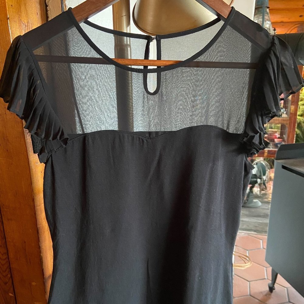 Express cap-ruffled-sleeve blouse with sheer top